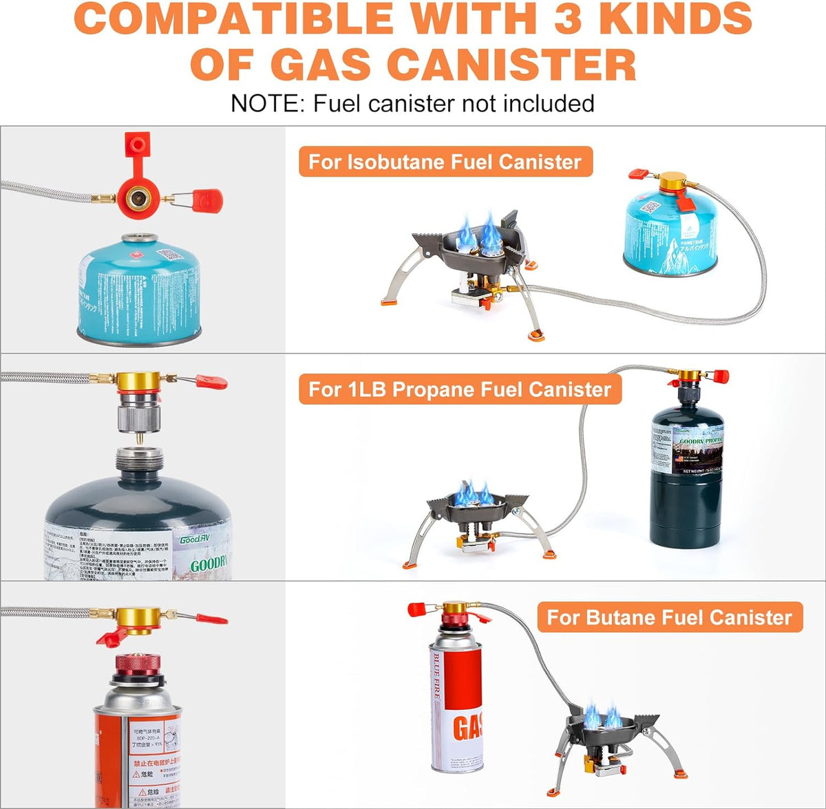 WADEO 7200W Windproof Camping Stove, Camping Gas Stove with Piezo Ignition, Two Fuel Canister Adapter, Carry Case, Portable Stove, Backpacking Stove for Outdoor Backpacking Hiking and Picnic