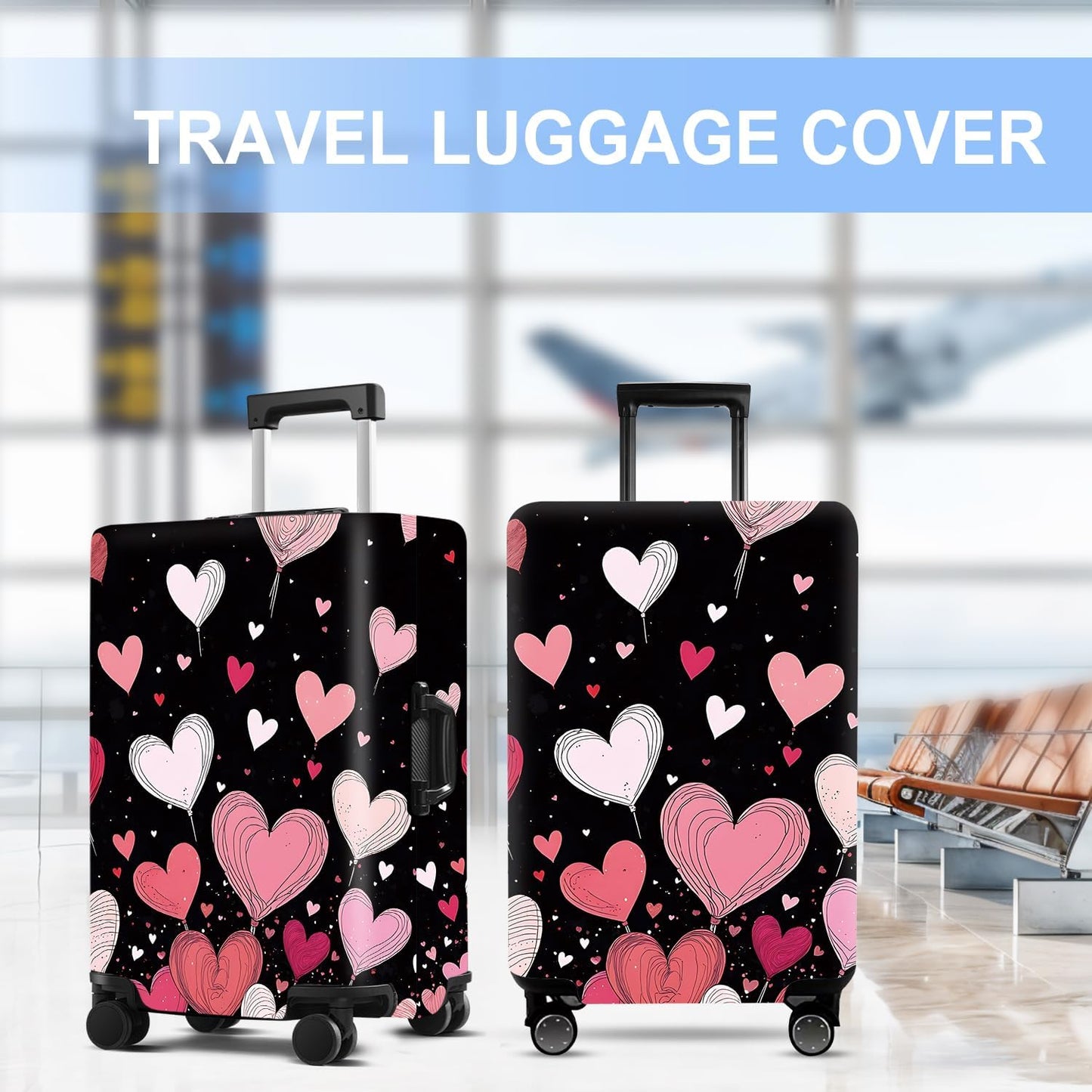 Luggage Cover Washable Suitcase Protector Anti-Scratch,Stretchable Fit for 20-34Inch Luggage Durable Travel Bag Cover with Zipper Closure (Heart-2, M(fits 24-26Inch suitcase))