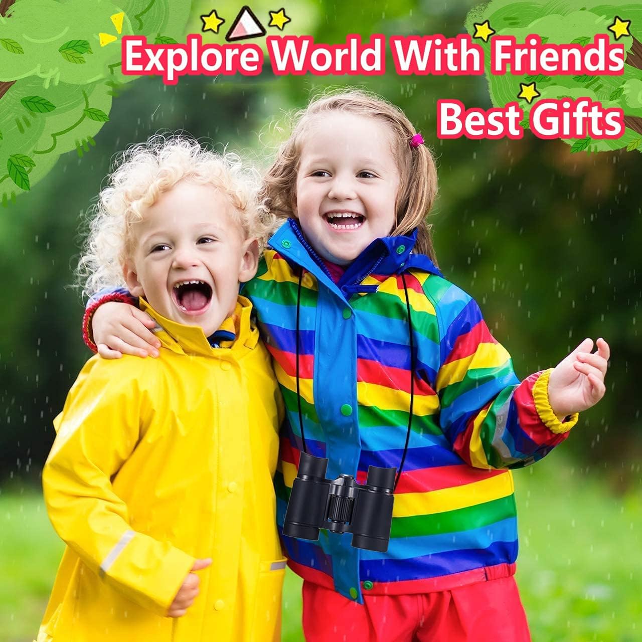 Kids Binoculars Best Gifts for 3-12 Years Boys Girls High-Resolution Optics Shockproof Mini Compact Binocuolar Toys Folding Small Telescope for Bird Watching Camping Outdoor Play