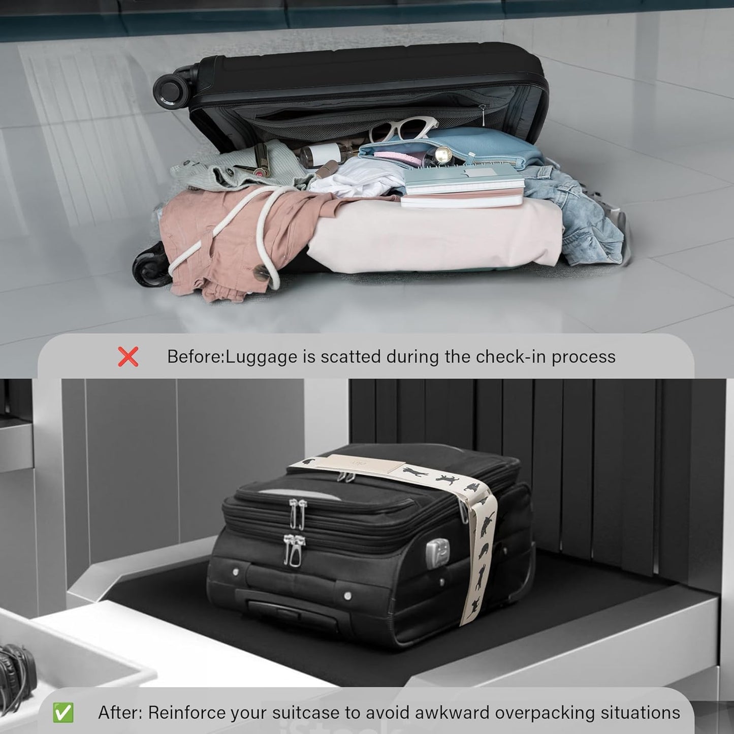Luggage Straps for Suitcases, Adjustable Luggage Elastic Belt, Travel Essentials for Airport,Station, Vibrant Designs, Scarlet Blossom