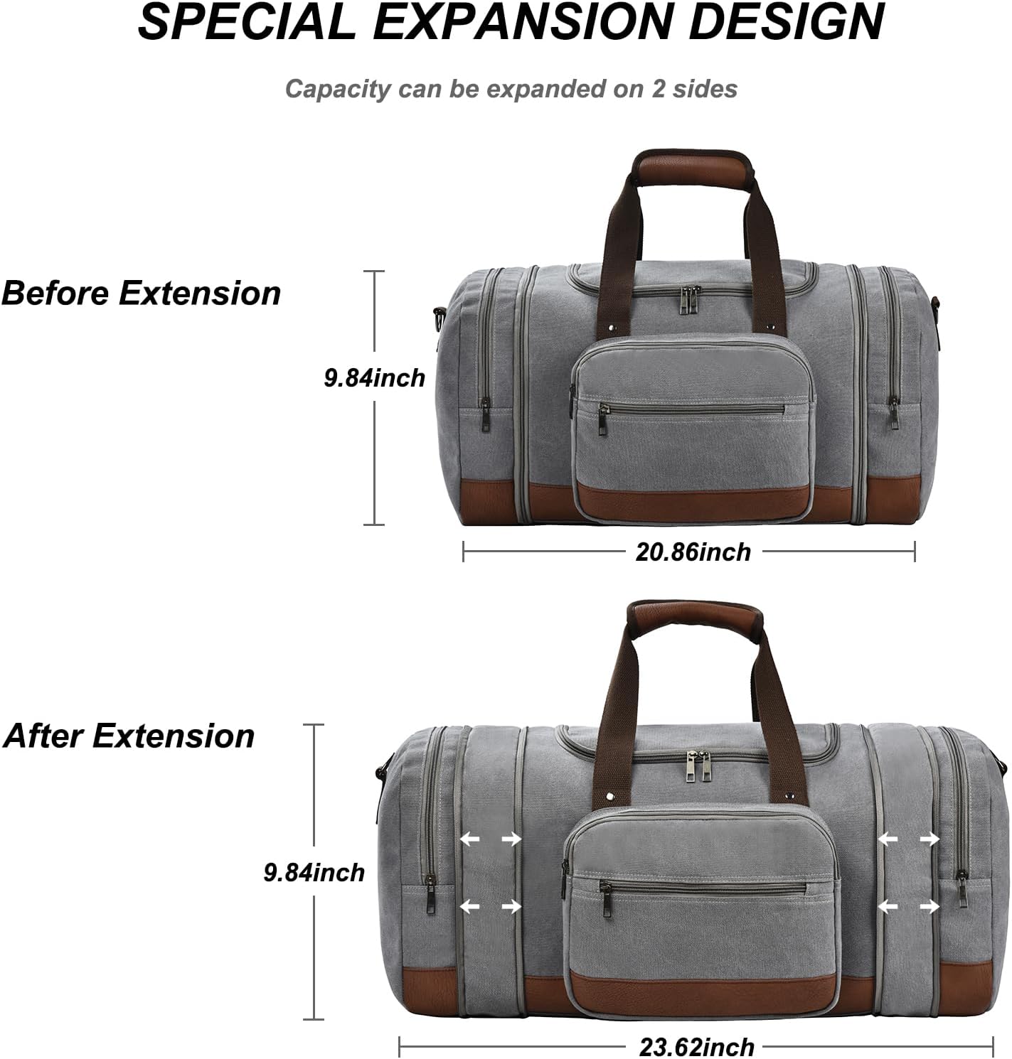 Litvyak Duffle Bag for Travel, 50L Canvas Travel Duffel Bags Overnight Weekend Gym Carry on Luggage Bag for Men & Women(Grey)