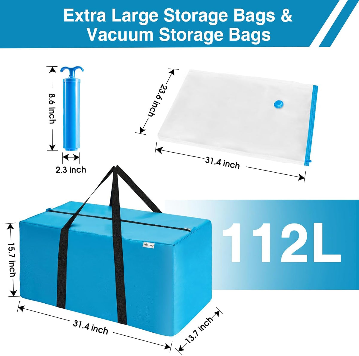 Extra Large Moving Bags Heavy Duty Space Saver Vacuum Storage Bag Vacuum Seal bags for Clothing Travel Packing bag Blue bags for Moving Vaccine Sealed Blue Storage Bag (4 Pack)