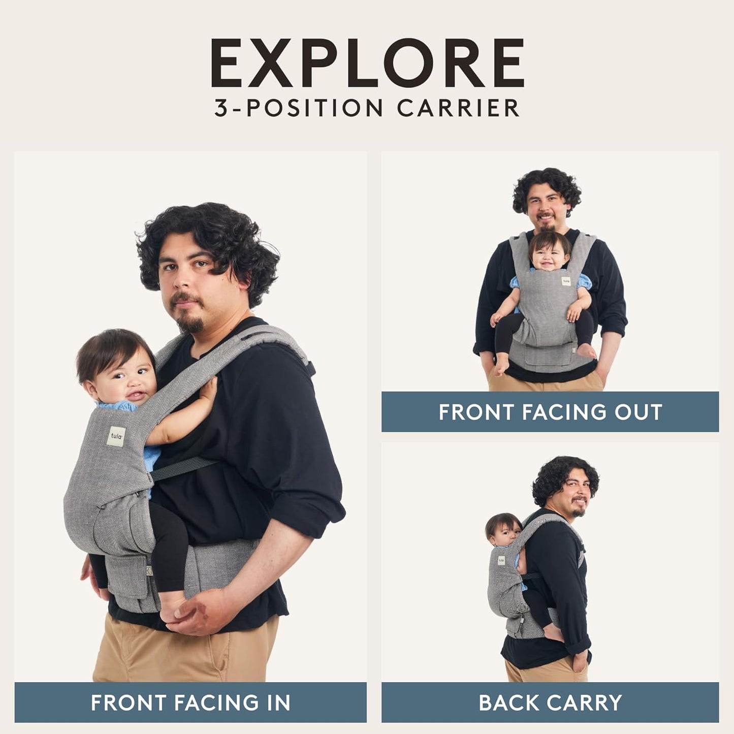 Baby Tula Explore Carriers - Breathable Baby Carrier Newborn to Toddler - Adjustable Toddler Carrier - Multiple Ergonomic Positions Front and Back - Ergonomic Fit for 7-45 lb - Linen, Ash