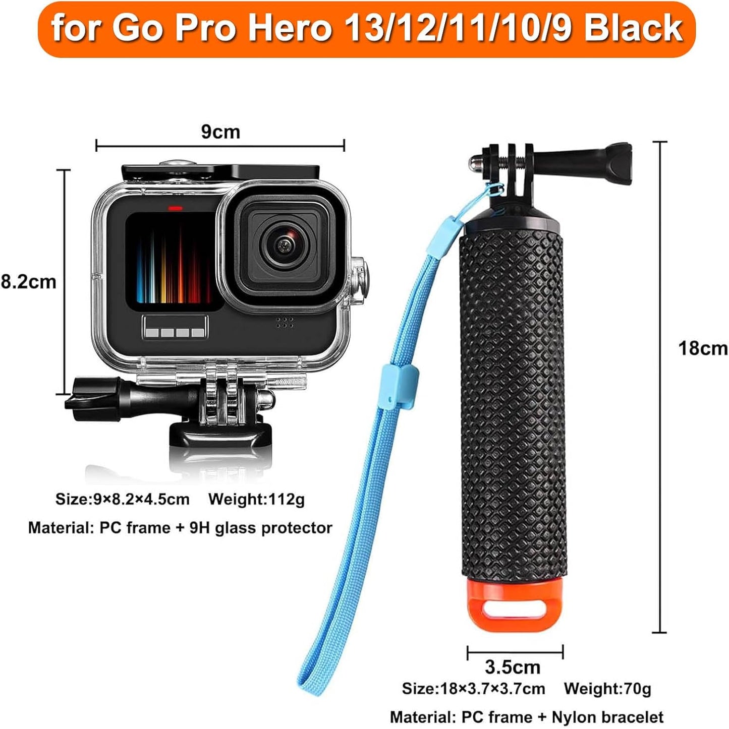 Compatible for Go Pro Hero 13 12 11 10 9 Black Waterproof Housing Case 60M/196FT Protective Underwater Diving Case Shell with Cameras Handle Mount Accessories Kit