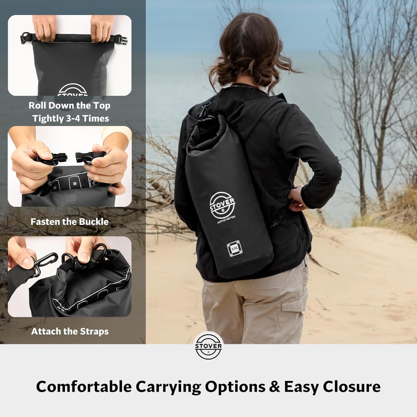 STOVER 5/10/25/30/40/55L Waterproof Backpack- Floating Dry Bag for Kayaking, Travel, Beach, Hiking, & Camping, Men/Women