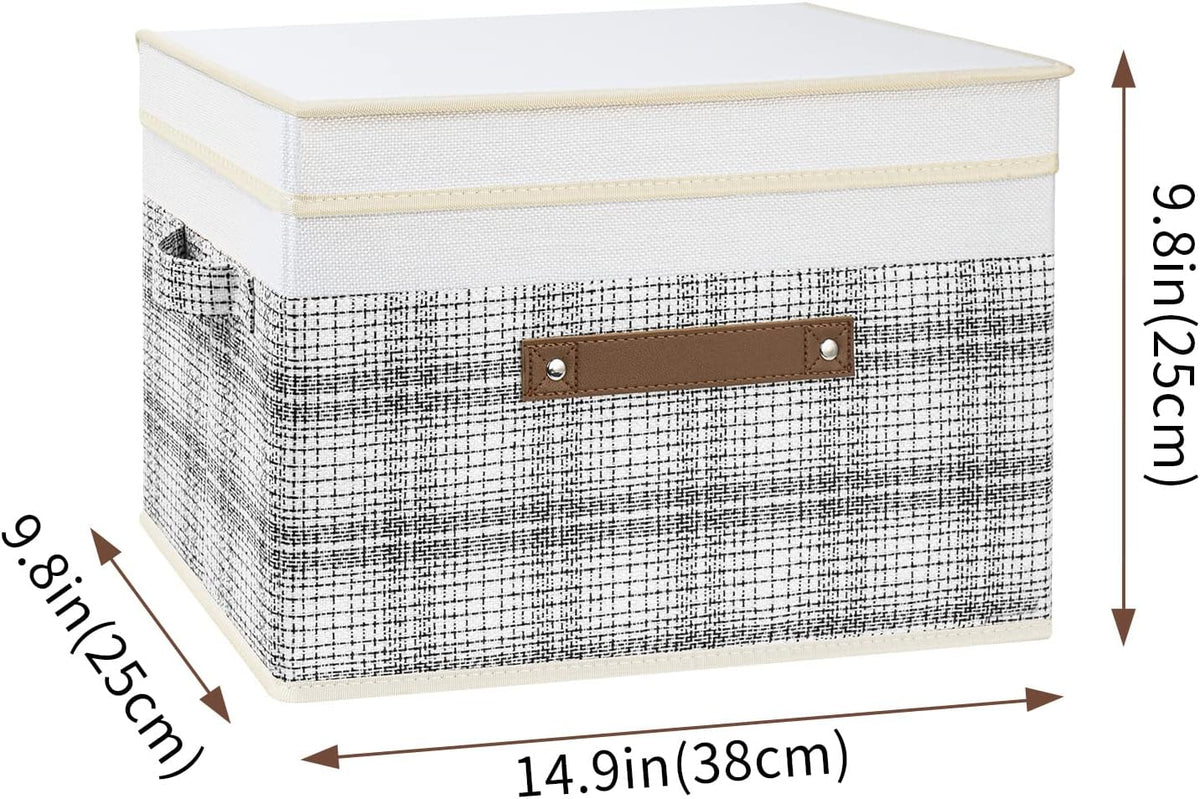 TYEERS Collapsible Storage Bins with Lids, Patchwork Design, Washable, Fabric Storage Boxes, 14.9x9.8x9.8 inches, 5 Pack, Gray