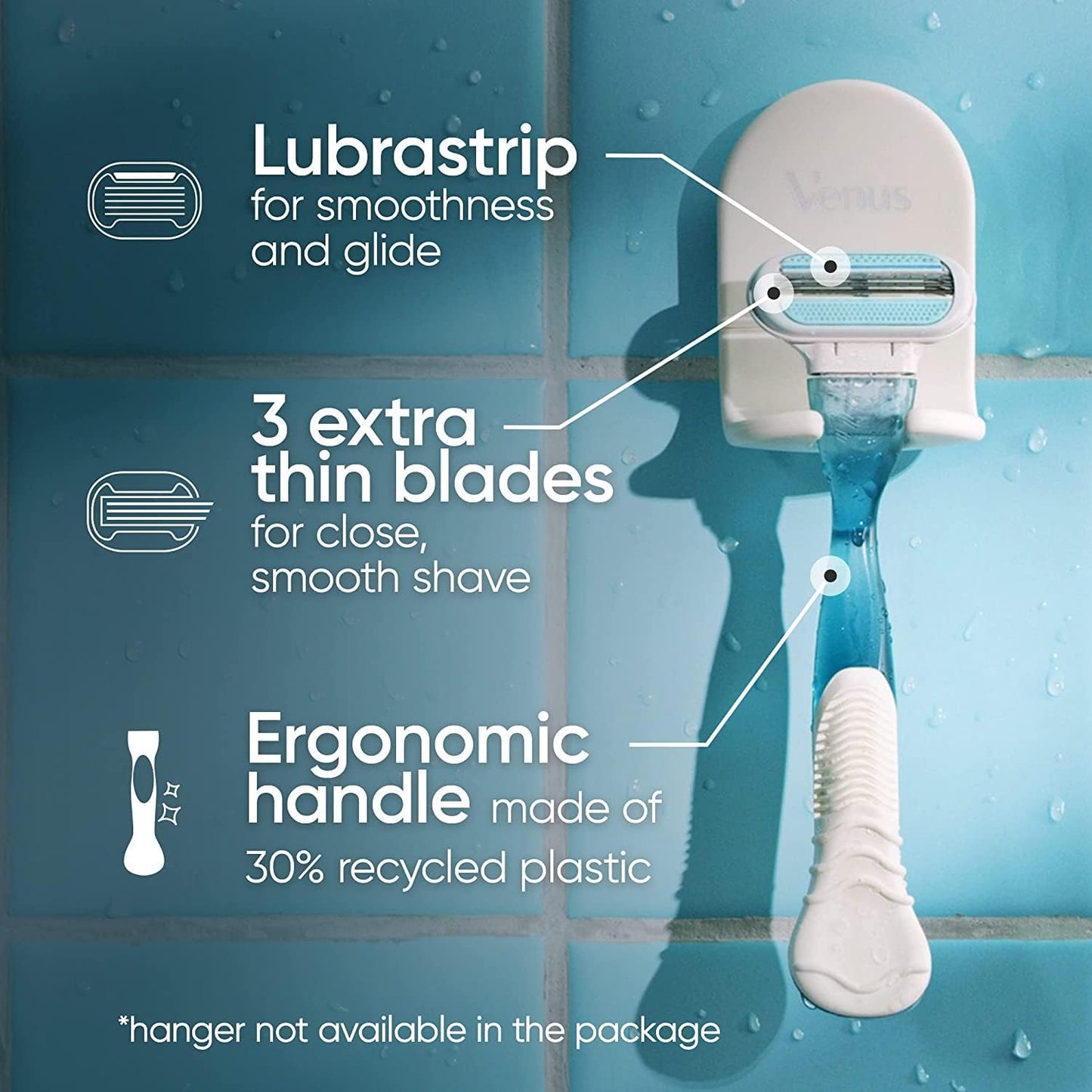 Gillette Venus Smooth Women's Razor Handle + 6 Refills with Soft-Grip Gel Handle