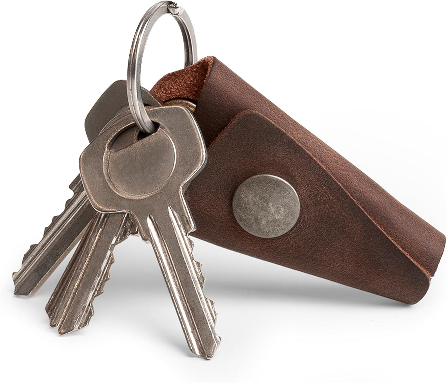 Hide & Drink Full Grain Leather Wrap Keychain, Organizer Snap Closure, Key Ring Cover, Silencer Sleeve Key Holder for Men