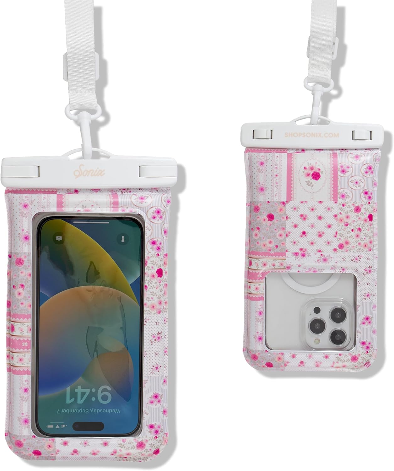 Sonix Waterproof Phone Pouch - Floating Phone Case Dry Bag w/Crossbody Lanyard - Beach Cruise Travel Essentials - Compatible w/All Devices, Touchscreen Friendly | Patchwork Cottage