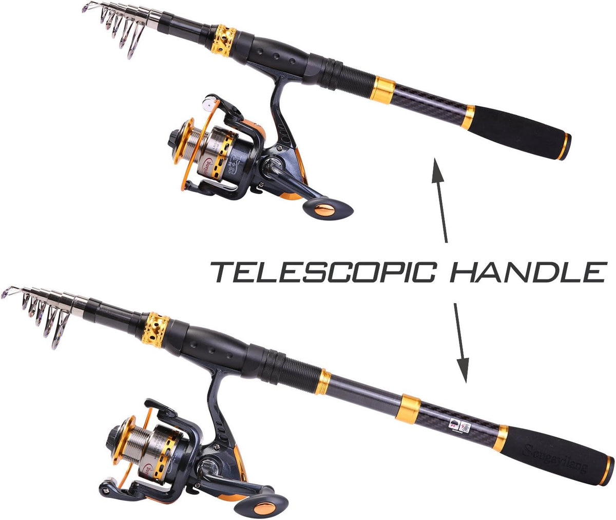 Sougayilang Fishing Rod Reel Combos Carbon Fiber Telescopic Fishing pole with Spinning Reel for Travel Saltwater Freshwater Fishing
