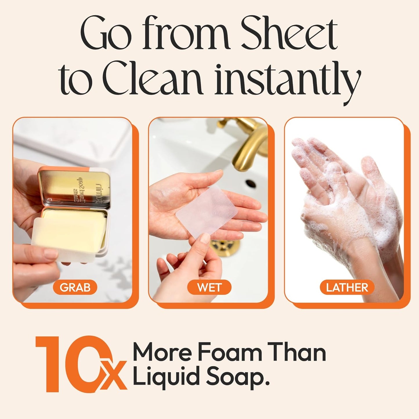 FOMIN - Antibacterial Paper Soap Sheets Tin for Traveling - (100 Sheets) Orange Portable Travel Hand Soap Sheet, Dissolvable Mini Camping Hand Soap for Hand Washing