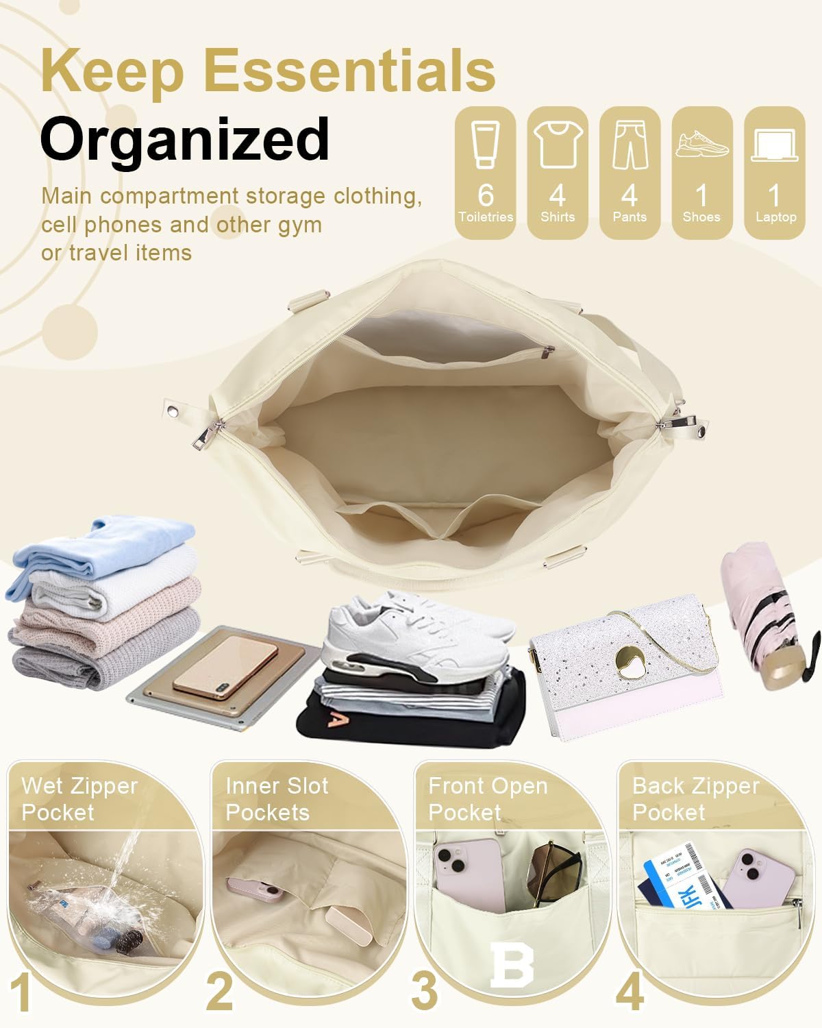 Initial Travel Duffel Bag Sports Gym Bag for Kids Teen Birthday Gifts,Beige Personalized Weekender Bag Carry On Dance Bags for Women Men,Waterproof Monogram Overnight Bag with Trolley Sleeve(Letter B)