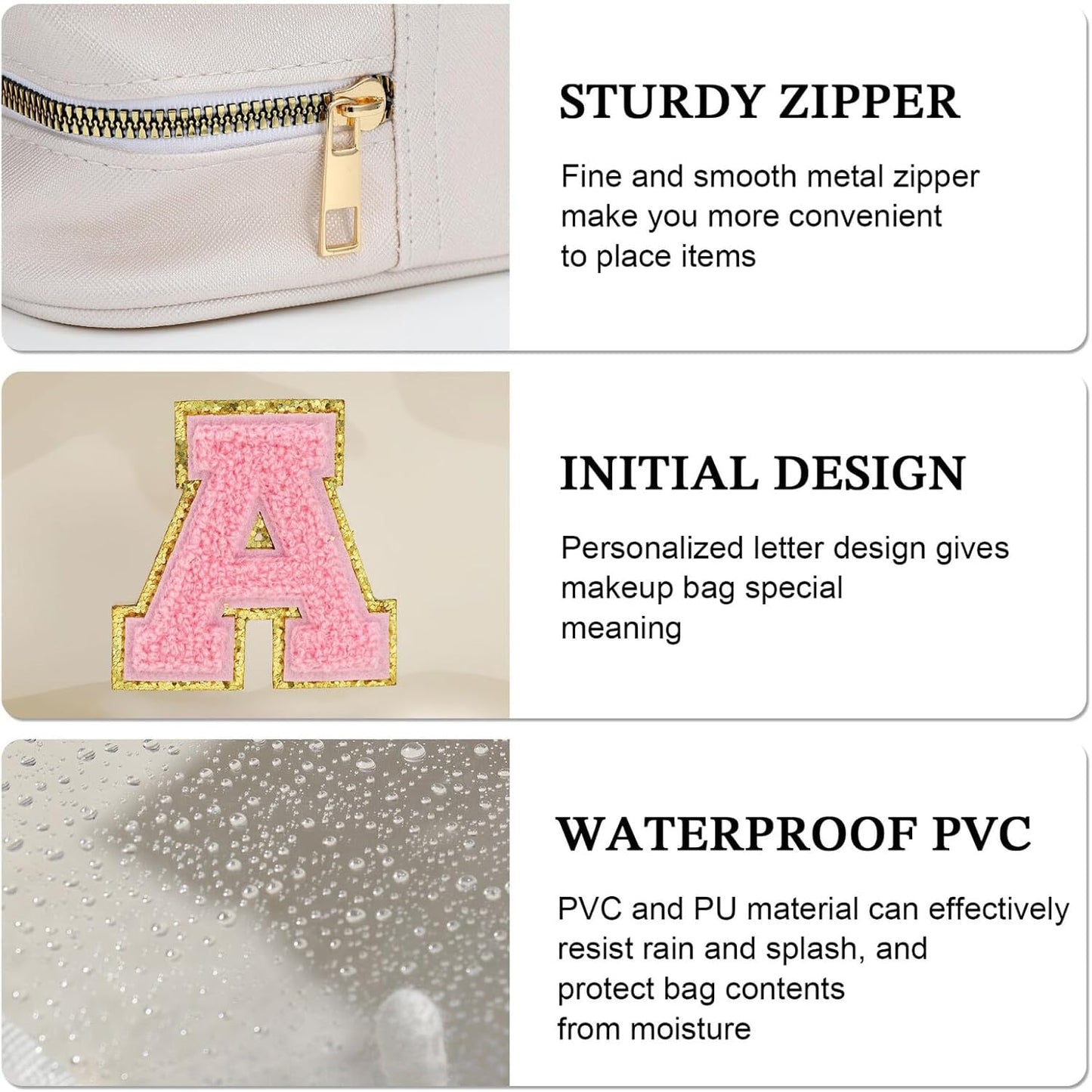 YOOLIFE Initial Make Up Bag Travel Toiletry Bag, Clear Makeup Bag Preppy Cosmetic Bag Gifts for Women Teen Girlfriend Teacher 16 Year Old Girl Gifts Daughter Gifts Swim Gifts For Girls White K