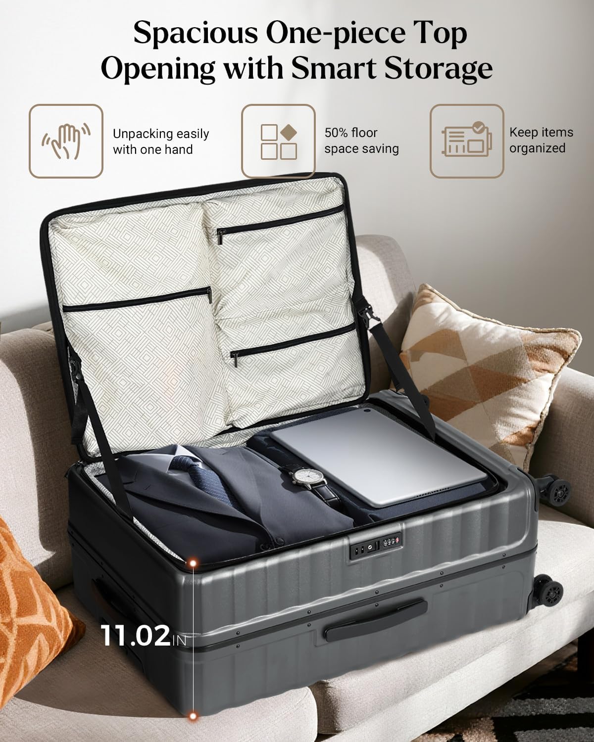 Checked Luggage, 28 Inch Luggage with Spinner Wheels, Large Suitcase with Lightweight PC Hard Shell, Aluminum Frame, Top Opening, YKK Zipper, TSA Lock (Black, 1PC)