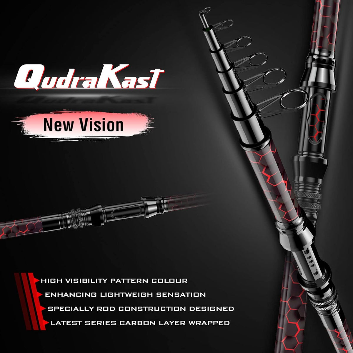 Fishing Rod and Reel Combos, Unique Design with X-Warping Painting, Carbon Fiber Telescopic Fishing Rod with Reel Combo Kit with Tackle Box, Best Gift for Fishing Beginner and Angler
