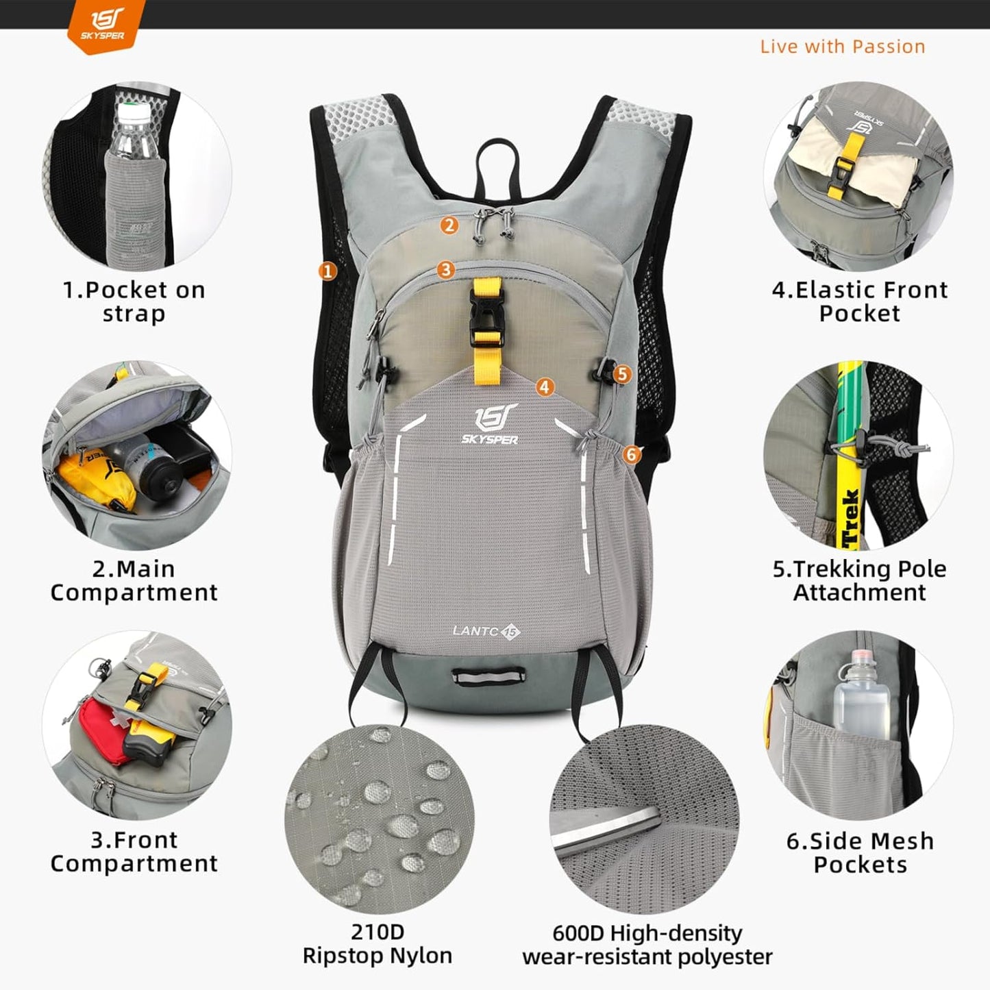 SKYSPER Small Hiking Backpack - 15L Travel Daypack Lightweight Bag Water Resistant Hiking Backpacks for Women Men