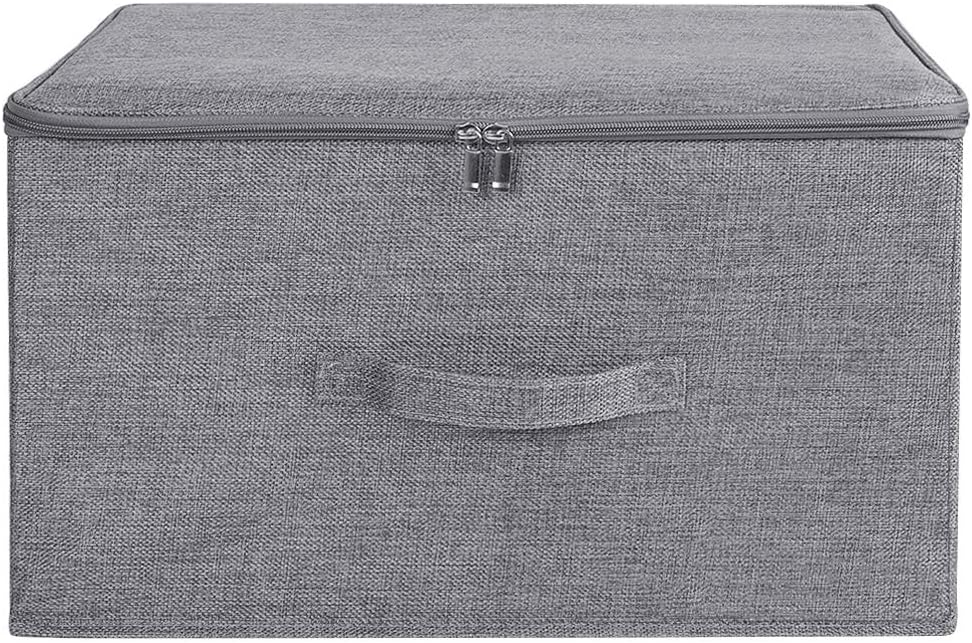 ANMINY 3PCS Storage Bins with Zipper Lids 36 Qt Lidded Fabric Storage Boxes Baskets Cubes with Handles Collapsible Washable Cotton Linen Closet Shelf Clothes Organizer Containers - Gray, Large
