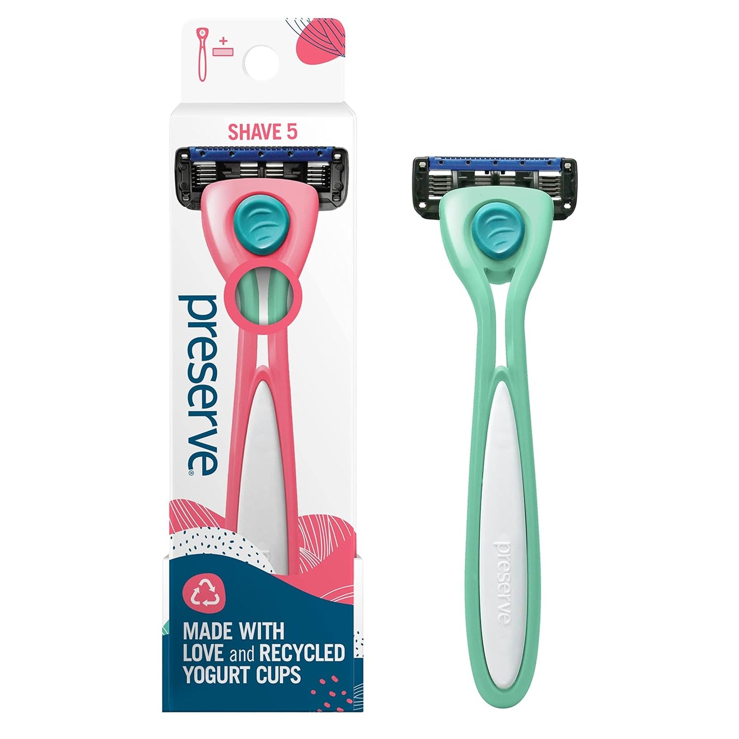 Preserve Shave 5 Five Blade Refillable Razor, Made from Recycled Materials, Neptune Green
