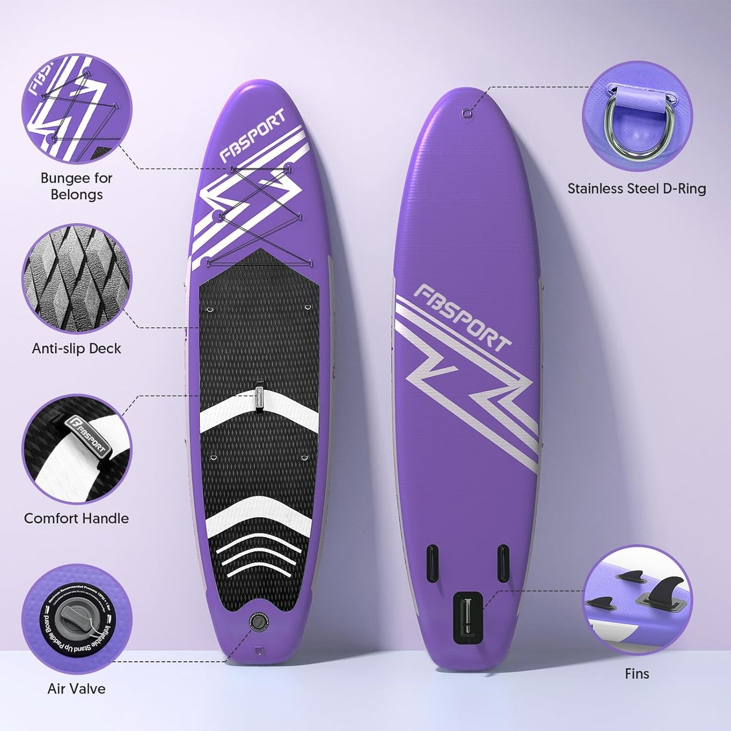 FBSPORT 11' Premium Stand Up Paddle Board, Yoga Board with Durable SUP Accessories & Carry Bag | Wide Stance, Surf Control, Non-Slip Deck, Leash, Paddle and Pump for Youth & Adult