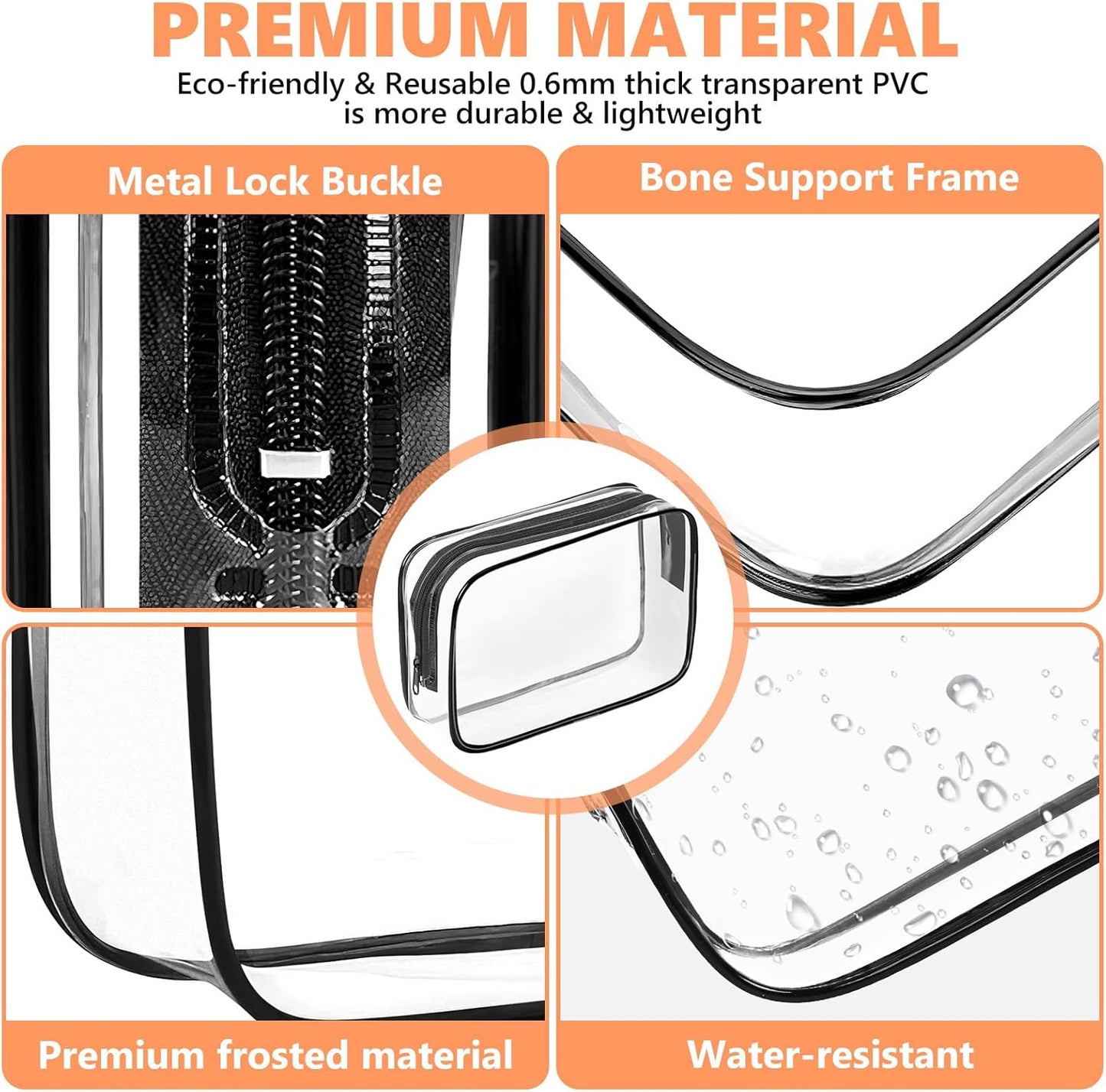 AURUZA 4 Pack Clear Toiletry Bag, Portable Travel Makeup Pouch with Zipper, TSA Approved Organizer, PVC Cosmetic for Airport Airline Compliant