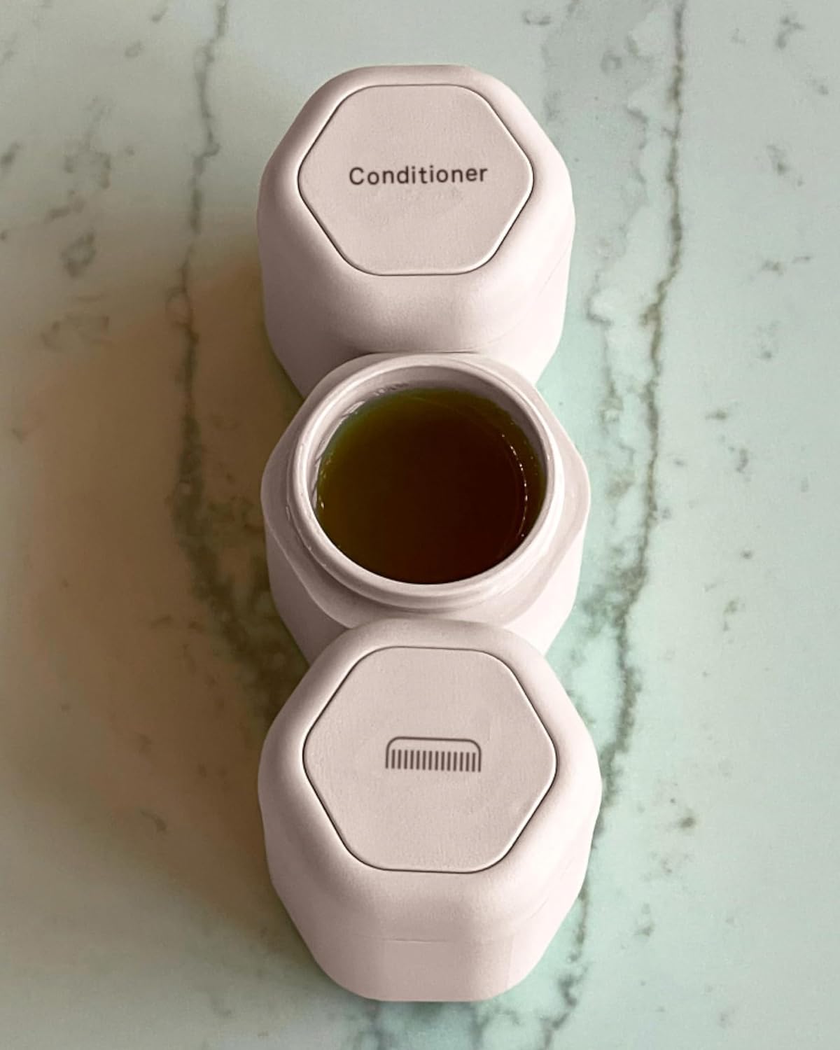 Cadence Travel Containers Haircare Capsule Set - Magnetic Containers with Lids,Carry On Travel Essentials For Women/Men - 3 Flex Mediums (1.32oz) - Shampoo, Conditioner & Comb Icon Labels - Petal