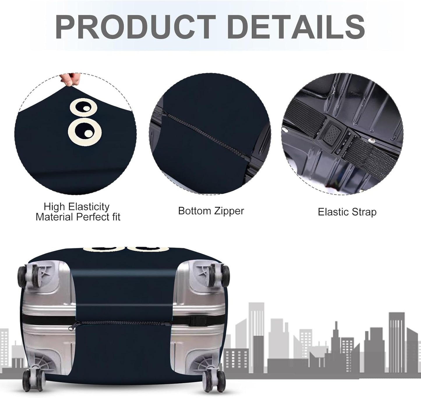 ANNA QUEEN Navy Blue Cartoon Eyes Luggage Cover, Funny Suitcase Protector for 32-34 Inch Luggage, Stretchable & Washable Travel Cover, Cute, Durable & Easy to Spot