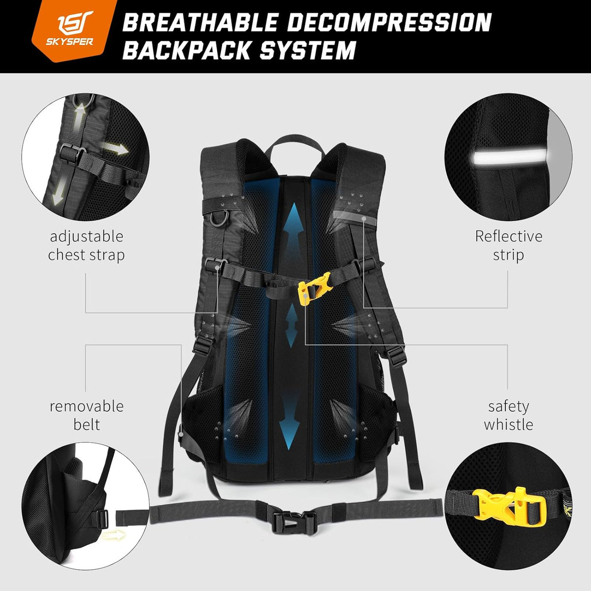 SKYSPER Hiking Daypack 30L Camping Backpack, Day Packs for Men Women Travel Outdoor Camp