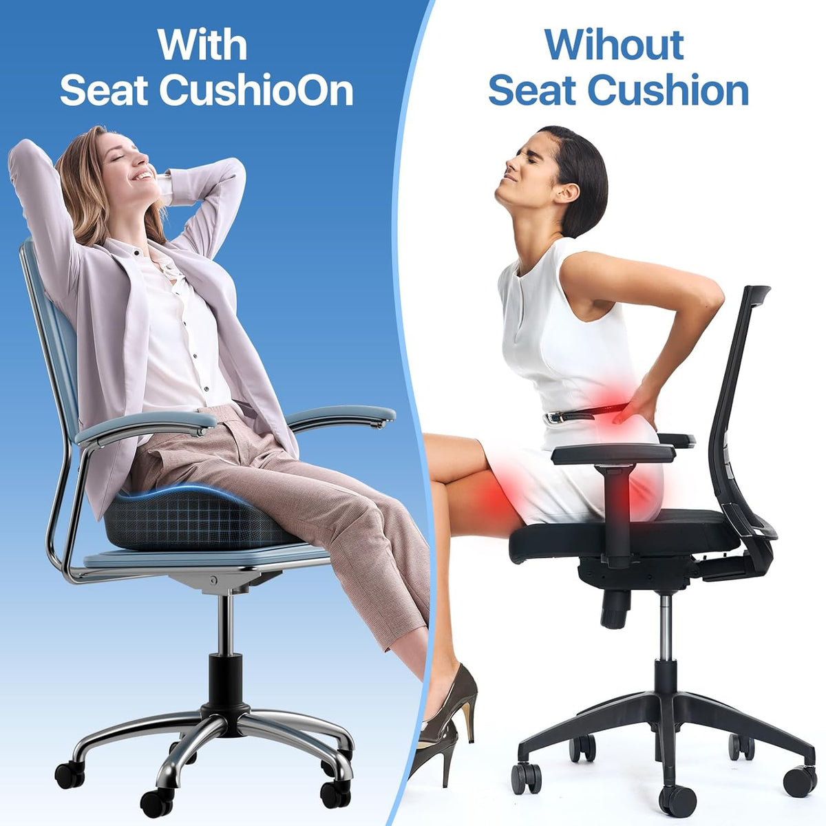 Seat Cushion, Extra Large Memory Foam Cushion for Office Chair Cushions, Ergonomic Cushions Pad Pillow for Pressure Relief Sciatica & Pain Relief for Long Sitting