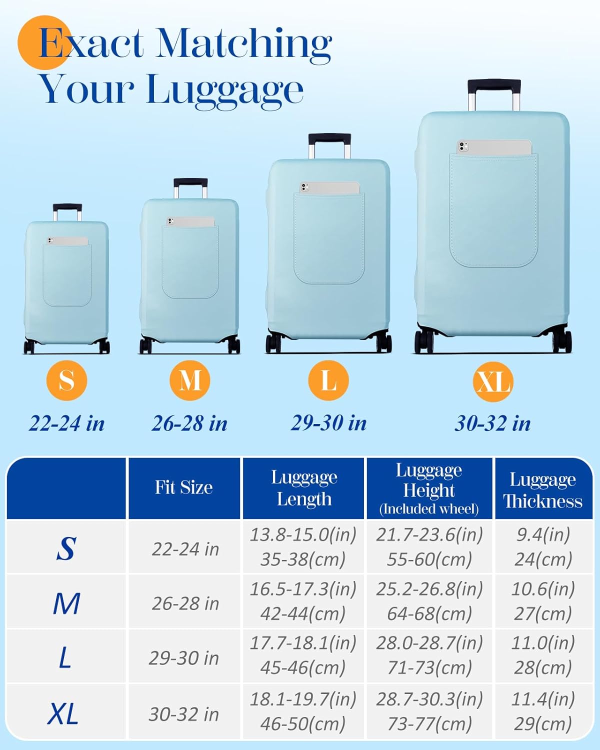 Slohif Luggage Cover for Suitcase Tsa Approved Protector - Luggage Sleeve Suit Case Cover Travel Stretch Large Baggage Case Protective Washable Fit 22-24 Inch Light Blue