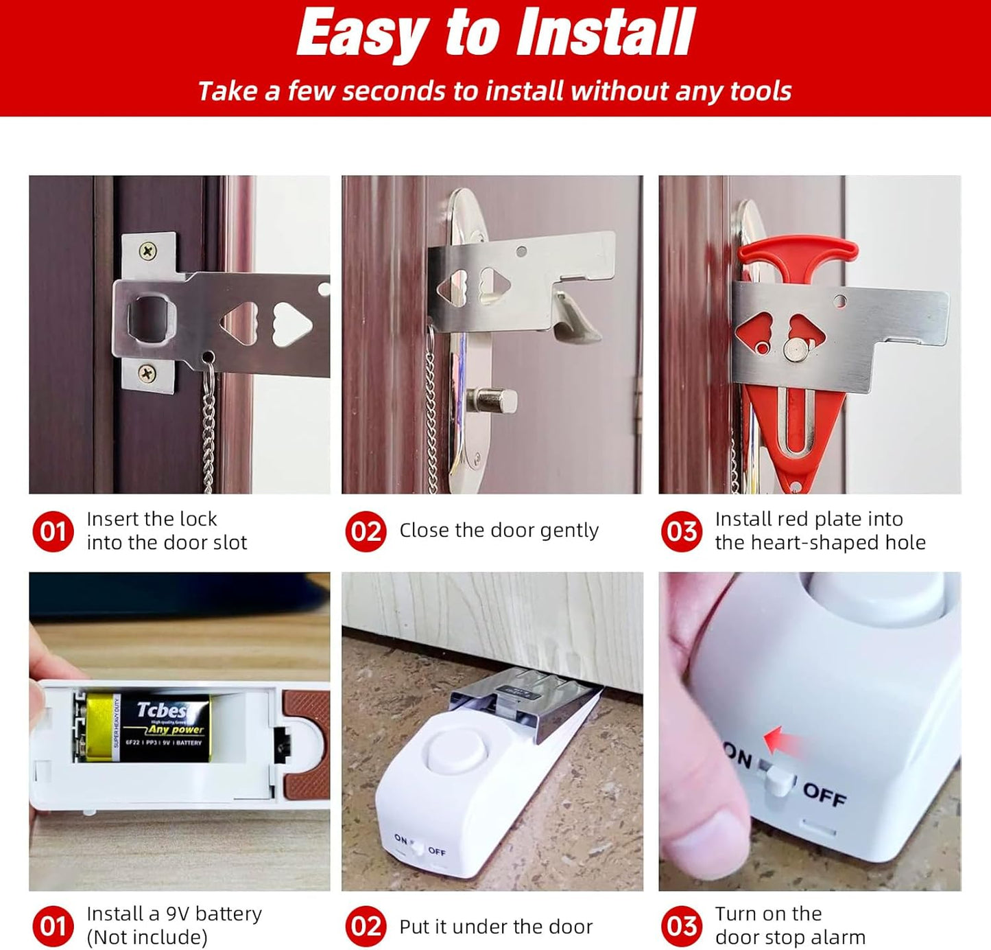 Portable Door Stop Alarm and Traveling Hotel Door Lock, No Installation Required, Provides Double Security for Home, Hotel and Traveling (1 Door Lock + 1 Door Stop)
