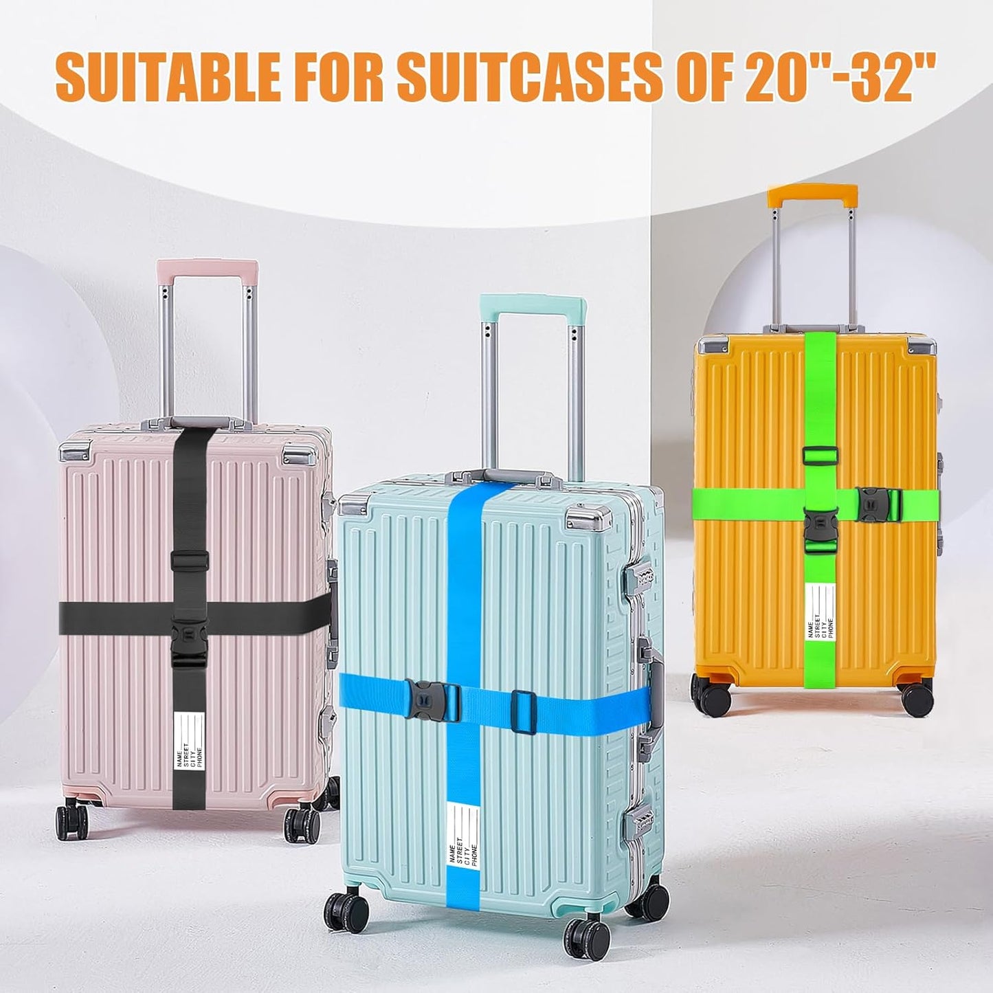 BILIONE Luggage Straps 88 inch Adjustable Suitcase Belt, Lockable Against Accidental Opening, Easy to Identify Travel Accessories, Add a Bag Connector(Rainbow Rainbow, 2)