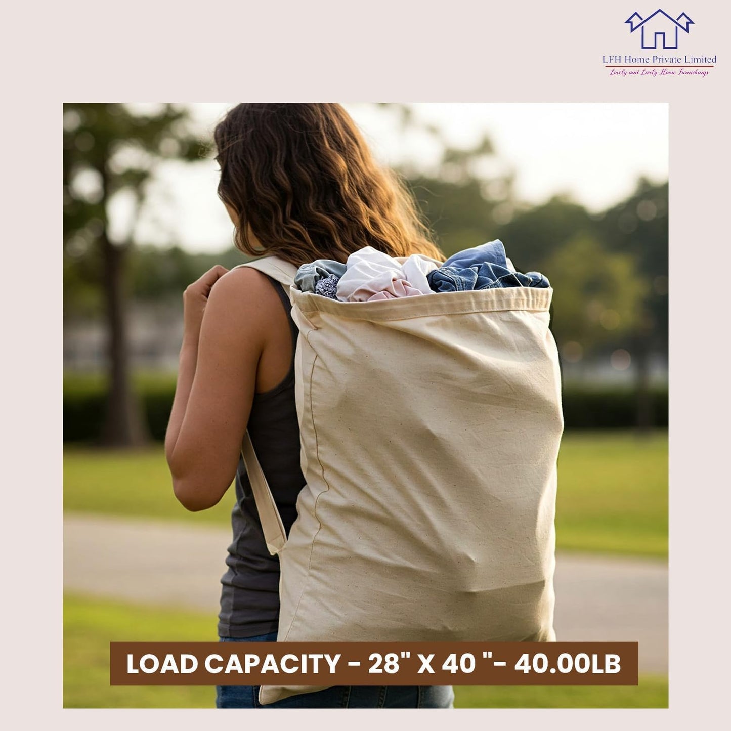 LFH Home Large Premium 100% Cotton Canvas Laundry Bag with Drawstring and Handles Heavy Duty, Multi-Use, and Washable for Home, Travel, College or Storage 24x36 (Pack of 2)-Natural