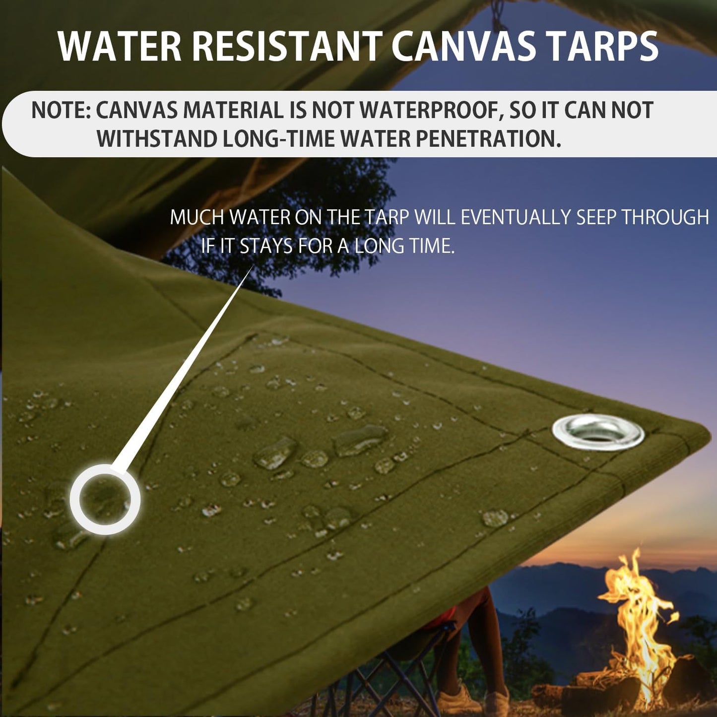 FoundGo Canvas Tarp 10x20ft Heavy Duty Waterproof Tarps with Grommets, UV Resistant, 22 Mil Tarpaulin,14 oz Durable Cloth Covers for Car, Roof, Boat, Camp, Canopy, Woodpile with Ropes-Moss