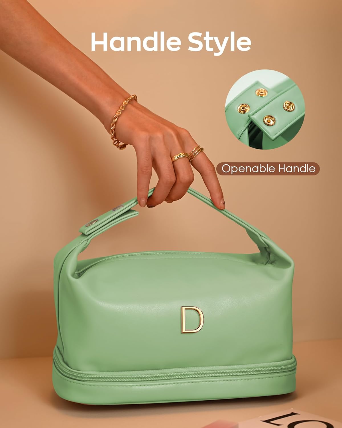 Personalized Gifts for Women Unique, Makeup Bag with Handle, Initial Double Layer Cosmetic Bag with Makeup Brush Organizer, Cute Cosmetic Pouch for Women, Gifts for Friends Female Mom