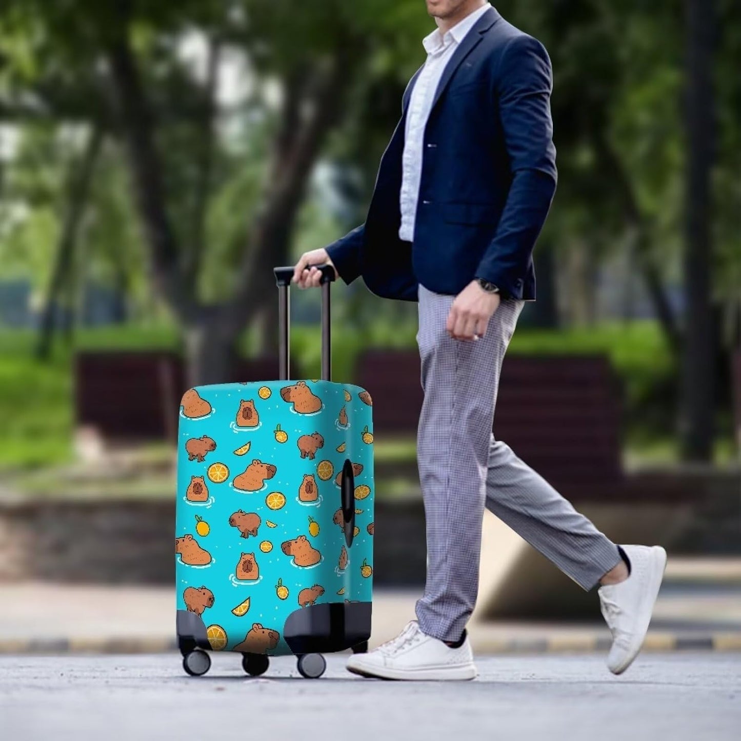Capybara Suitcase Cover Elastic Luggage Covers for Suitcase Fit 26-29 Inch, Zip Closure Baggage Case Anti-Scratch Luggage Covers Protector Cute Cartoon Animal Baggage Cover