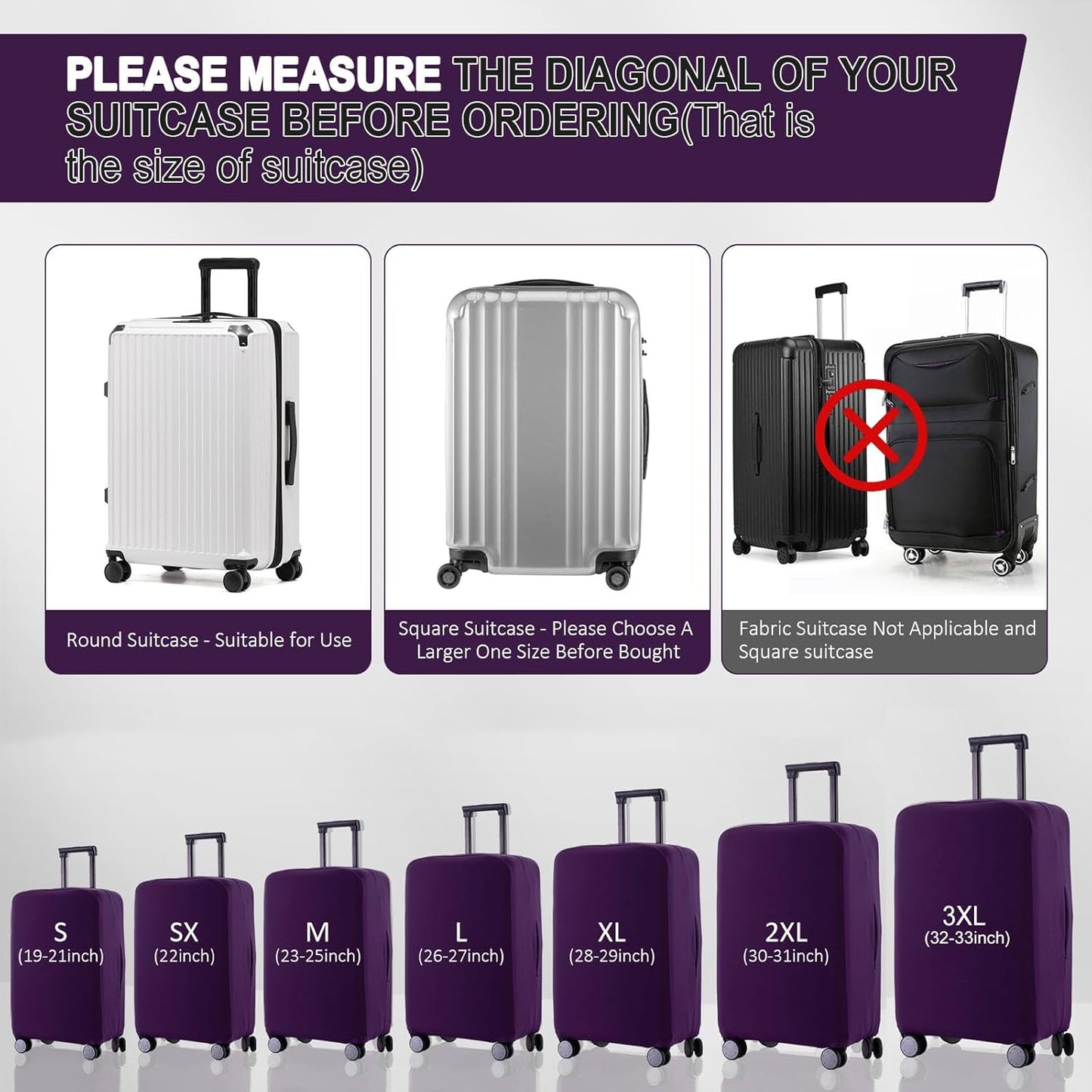 Travel Luggage Cover Protector Scratch-Resistant Fit 19-33 Inch Suitcase, Elastic Luggage Compartment Cover, Protective Cover, Dust CoveNot Included Suitcase (Purple, 3XL(32-33inch))