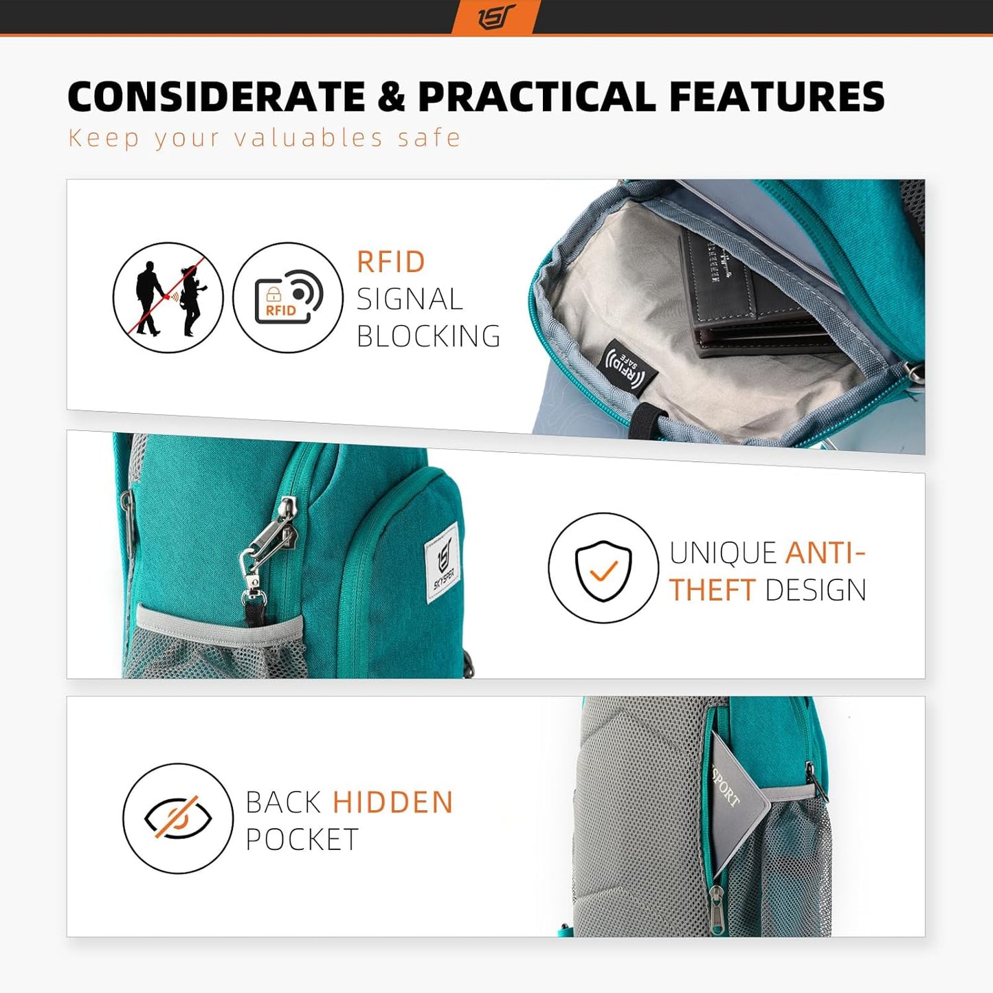 SKYSPER Sling Bag RFID Crossbody Sling Backpack Cross Body Shoulder Bag Travel Hiking Daypack for Women Men