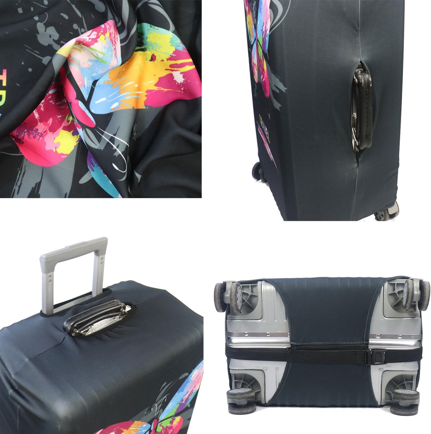 MosaiRudo Thicker Luggage Cover Elastic Suitcase Cover Protector Fits 18-32 Inch Suitcase Travel Accessories (Butterfly, XL)