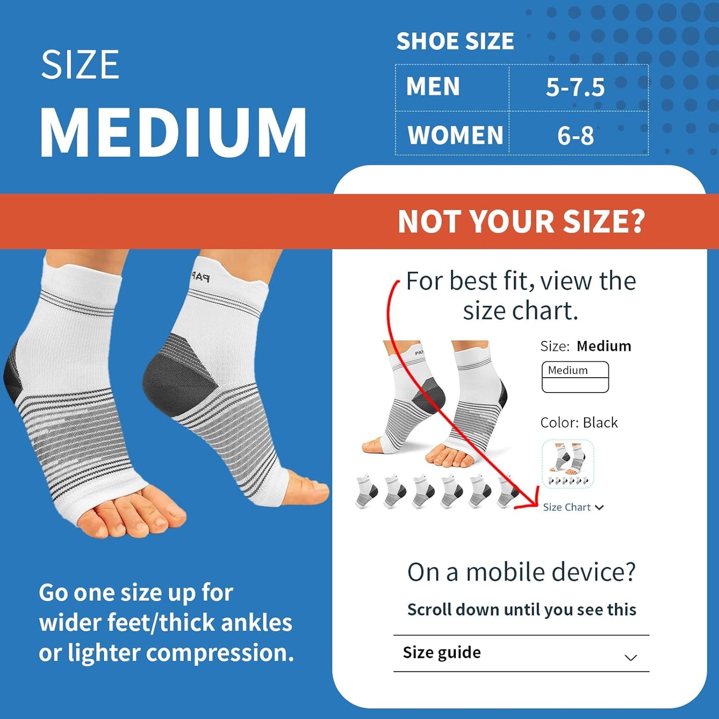 Plantar Fasciitis Sock (6 Pairs) for Men and Women, Compression Foot Sleeves with Arch and Ankle Support (Black, Gray, White, Medium)