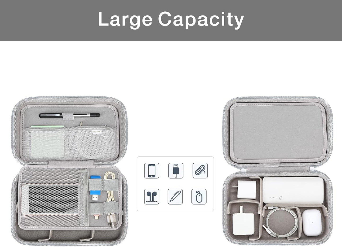 MOSISO Electronic Organizer Travel Case Compatible with MacBook Power Adapter, Compatible with Magic Mouse & Pencil, SD Card, USB Flash Disk with 4 Modular Insert & 2 Cable Tie & Snap Hook, Gray