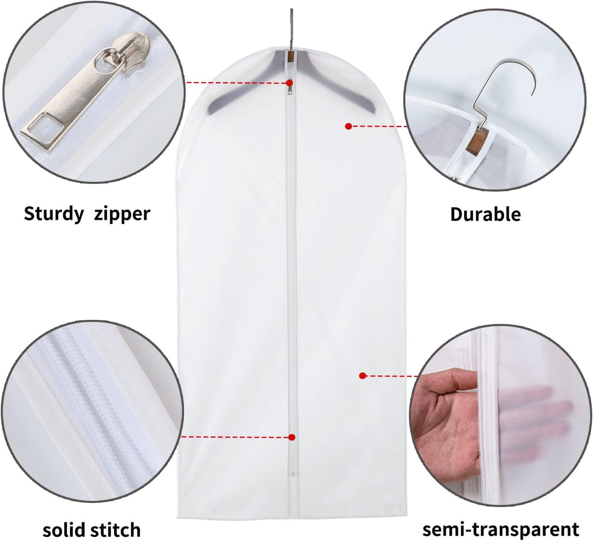 Garment Bags for Hanging Clothes, Clear Plastic Closet Storage Covers with Cedar Balls, 24" x 40", 6 Pack