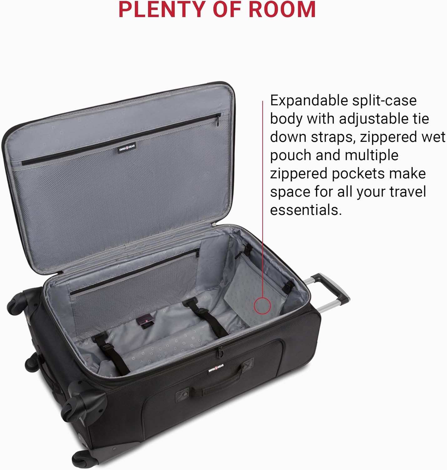 SwissGear Sion 3-Piece Set, Softside Expandable Luggage – 21 Inch Carry-On & 25 & 29 Inch Checked Suitcases with 360 Degree Wheels & Retractable Handles – Black