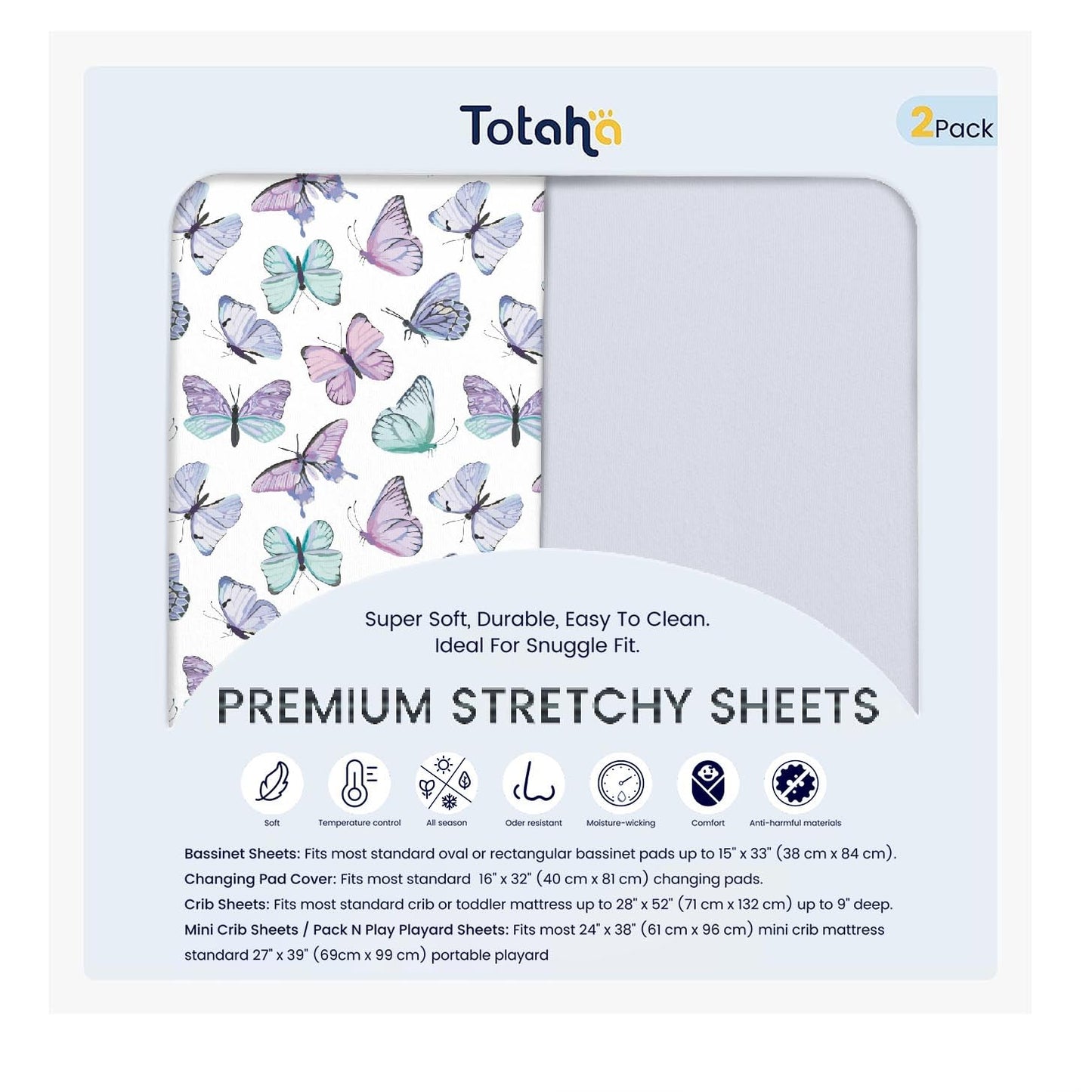 TotAha Soft Crib Sheets Girl-Hypoallergenic, Silky Comfort, Buttery Soft, Calming Effect, Premium All-Season Jersey-Knit Sheets, 9'' Extra Deep Pocket, Purple Butterfly