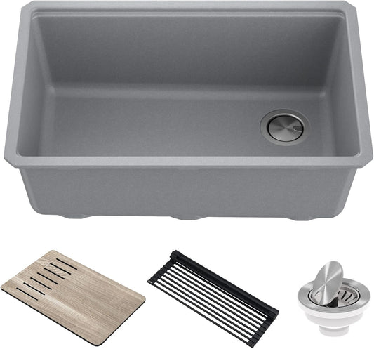 KRAUS Kitchen Sink Bellucci 29” Undermount Workstation Granite, Metallic Gray, Accessories, KGUW2-30MGR