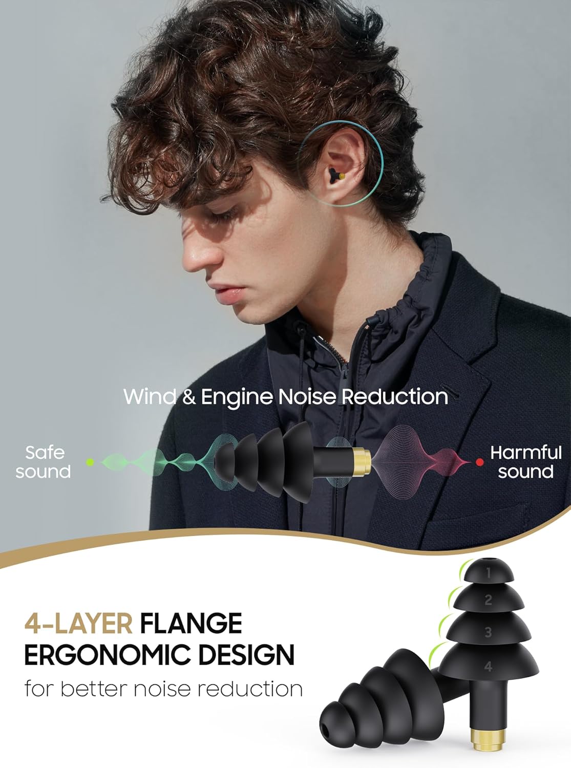 Motorcycle Ear Plugs, 2 Pairs Reusable Silicone, 26dB Wind Noise Reduction & Ear Protection Earplugs with Safety Cord & Travel Case, Comfort Fit for Motorbike, Highway Riding, Touring & Shooting