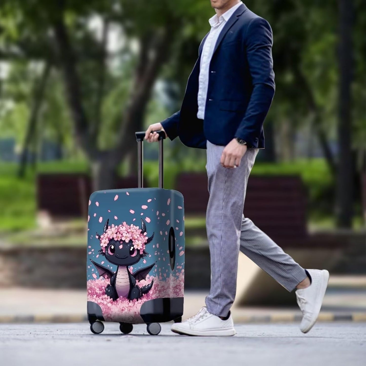 Dragon Suitcase Cover for Luggage Elastic Spandex Luggage Covers Protector Scratch Resistant Travel Baggage Case with Invisible Zip Fits 18-32 Inch Cherry Blossom Suitcase Decorate