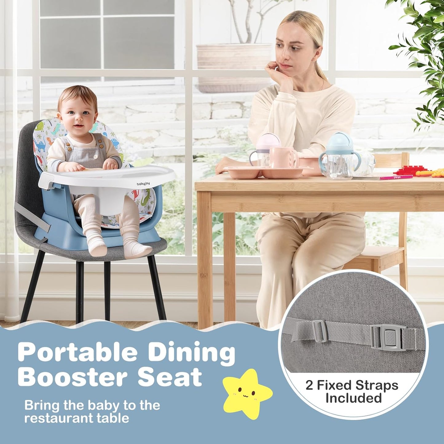BABY JOY 16 in 1 High Chair, Convertible Baby Highchair for Babies and Toddlers with Activity Center, Booster Seat, Building Block Table, Toddler Chair with Safety Harness, Removable Tray (Blue)
