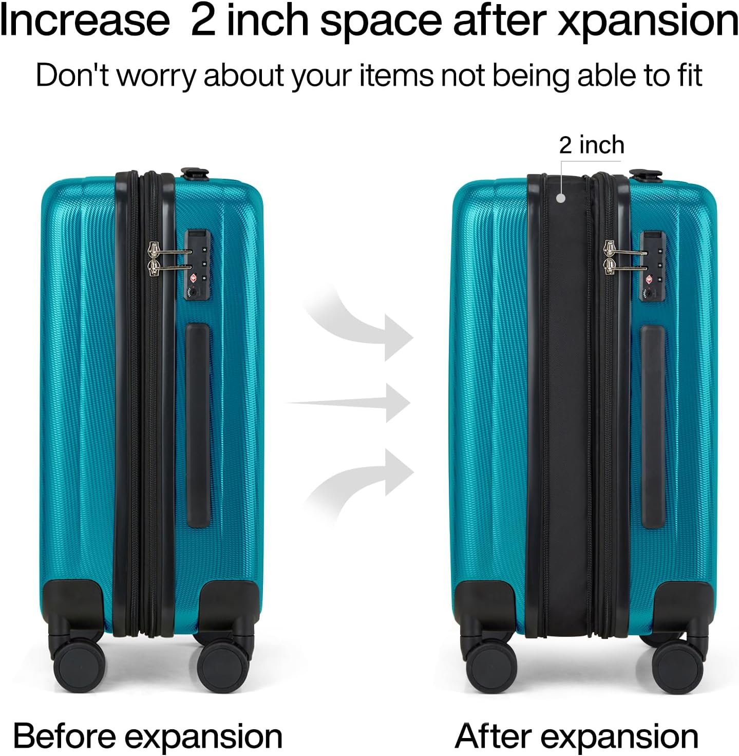 Hanke 24 Inch Expandable Checked Luggage Lightweight PC Hard Case Luggage Suitcases with Wheels Tsa Luggage Rolling Large Suitcase Travel Luggage Bag for Go to University.(Caribbean Blue)
