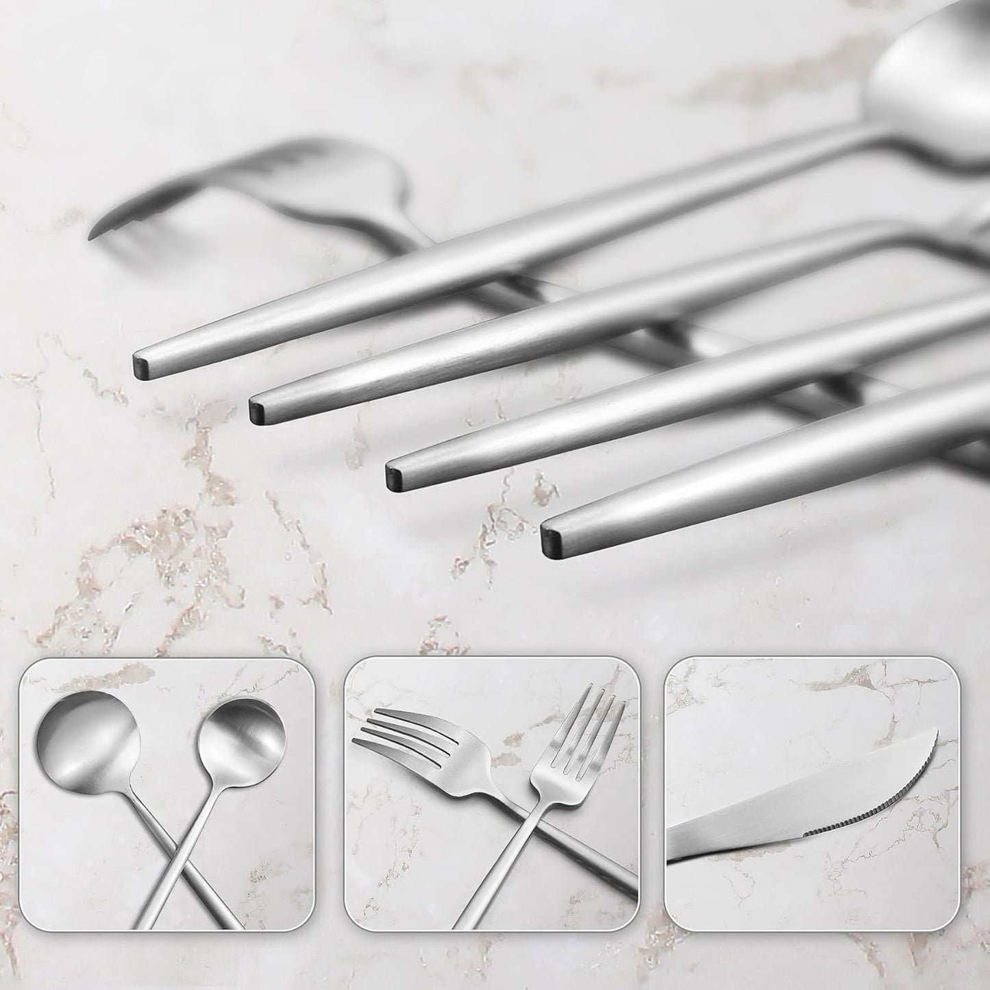 60-Piece Silverware Set, IBIILII JEFF Stainless Steel Flatware Set，Kitchen Utensil Set, Tableware Cutlery Set, Service for 12, Satin Finished Polished & Dishwasher Safe