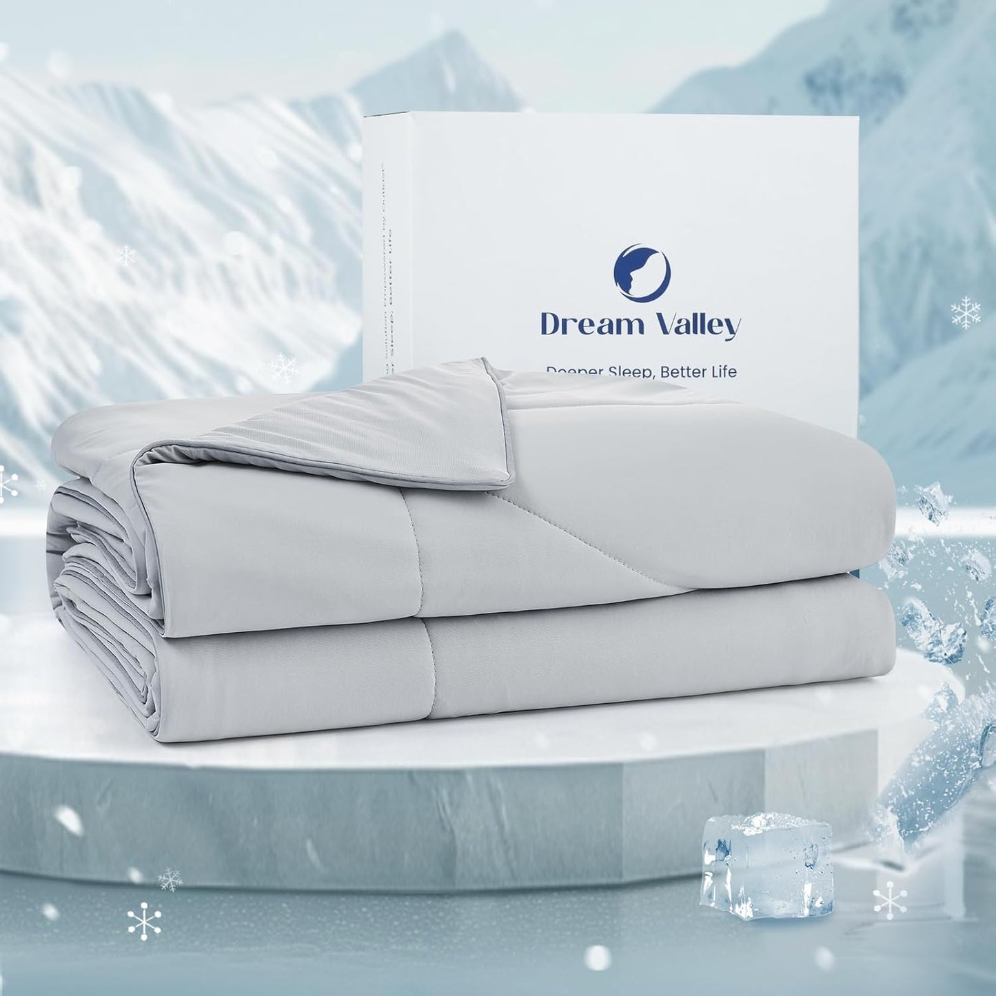 Dream Valley® Outlast® Deepsleep Cooling Comforter, Full/Queen Size, NASA-Grade Space Technology Cooling Blanket for Hot Sleepers Night Sweats, Q-Max > 0.45 Aerocool™ Breathable, Light Grey, 90"x90"